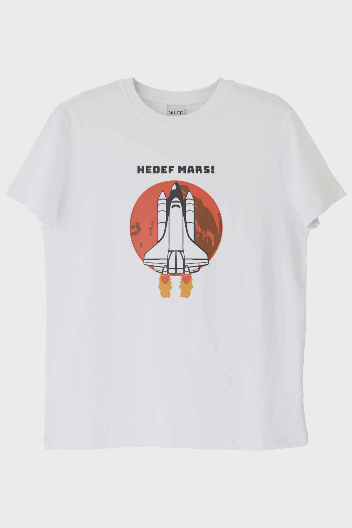 HEDEF MARS! Baskılı Uzay Temalı Beyaz Tişört