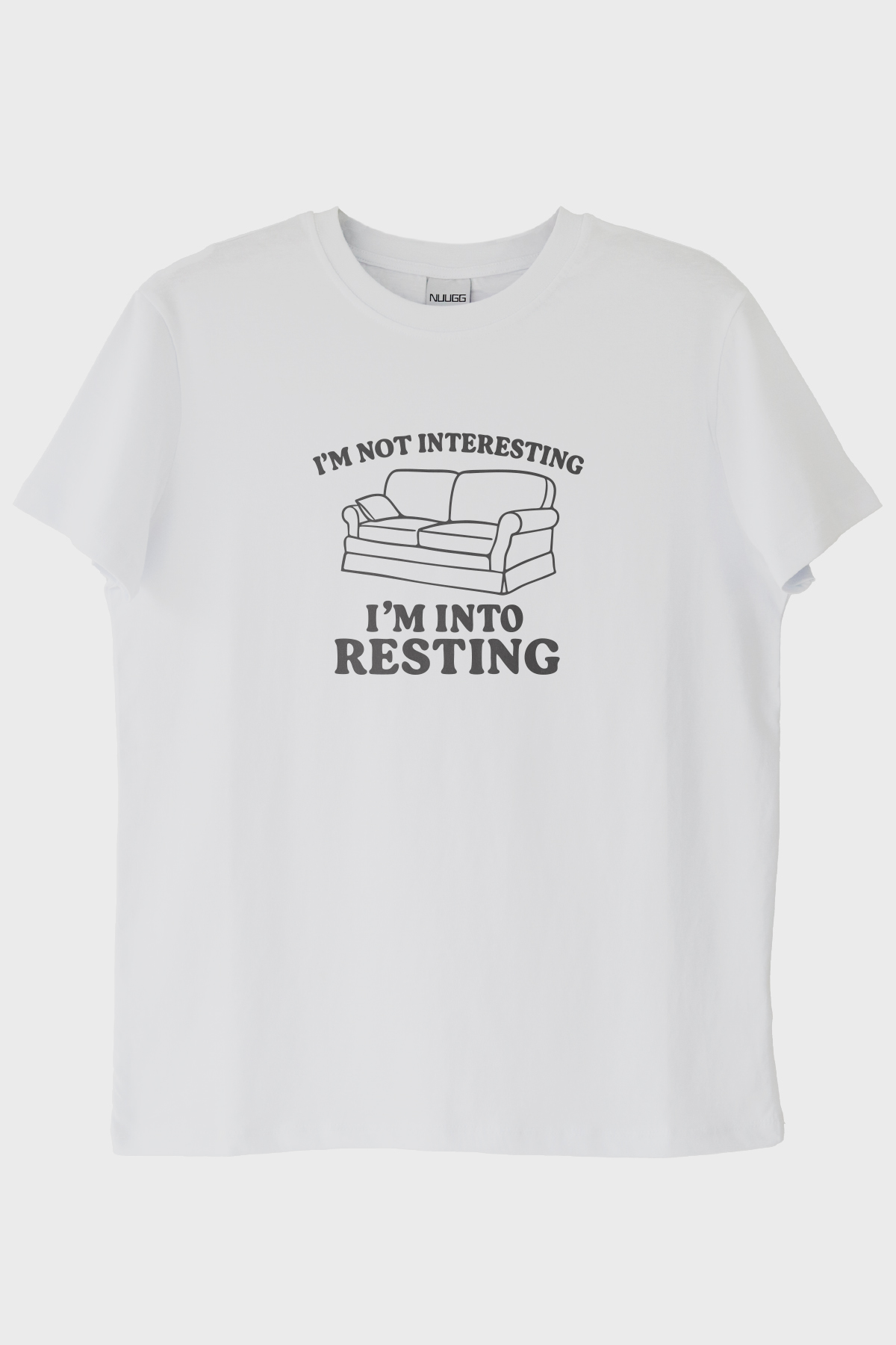 I'm Not Interesting I'm Into Resting Baskılı Beyaz Tişört