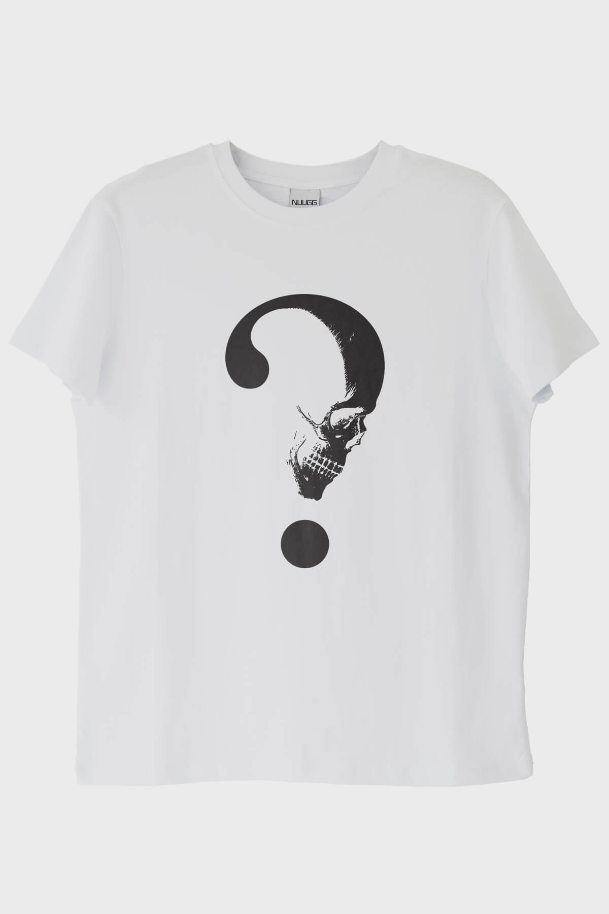 Gothic Soru İşareti Kafatası Baskılı Beyaz Tişört