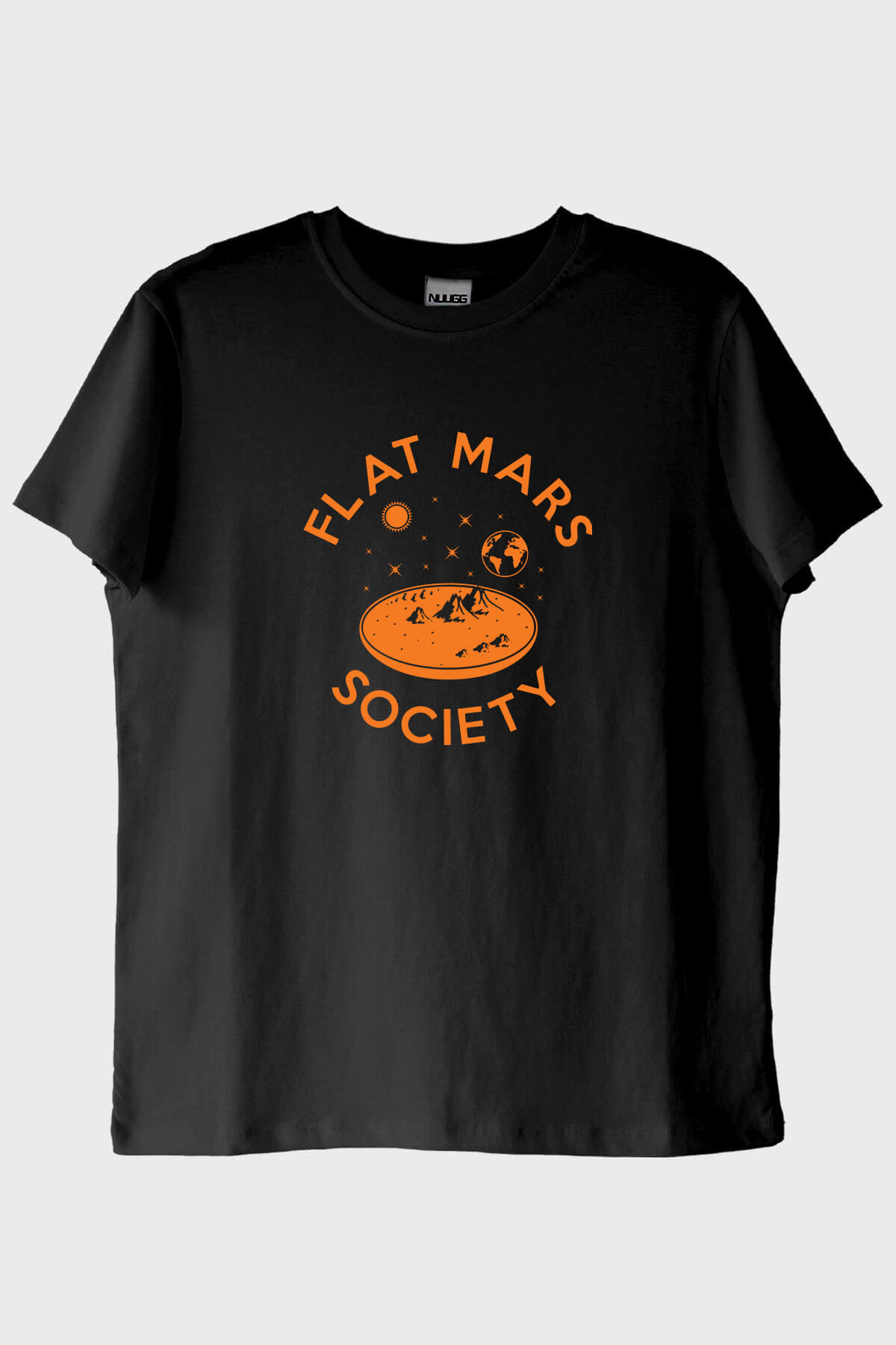 Flat Mars Society Baskılı Uzay Temalı Siyah Tişört