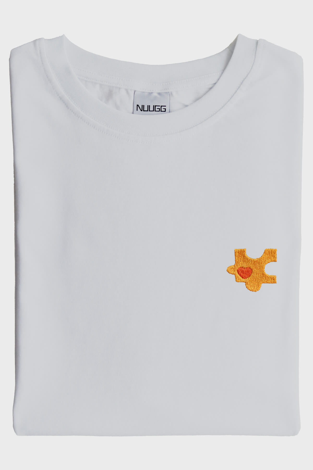 Sarı Puzzle Parçası Desenli Nakış Tişört - Sevgililer Günü Çift Tişörtü