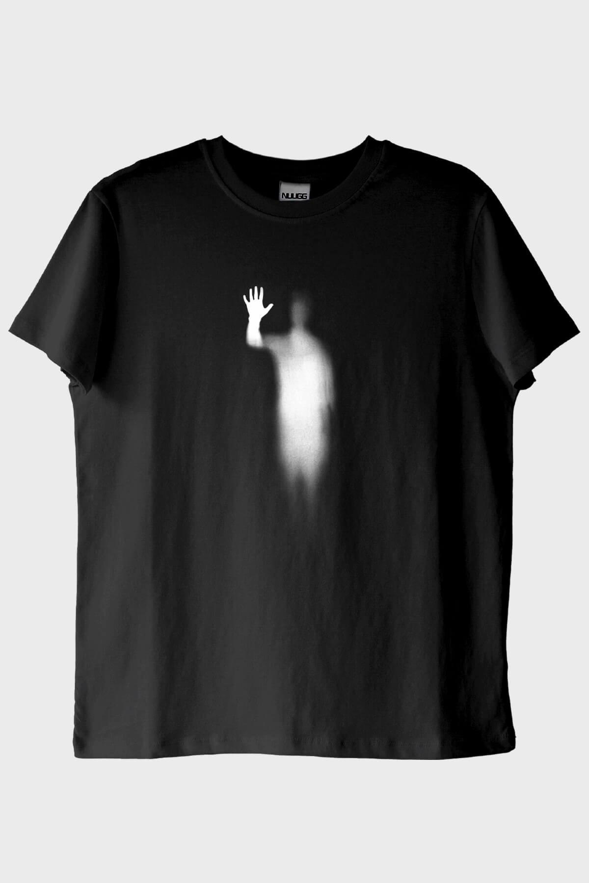 Bulanık Siluet Baskılı Siyah Tişört