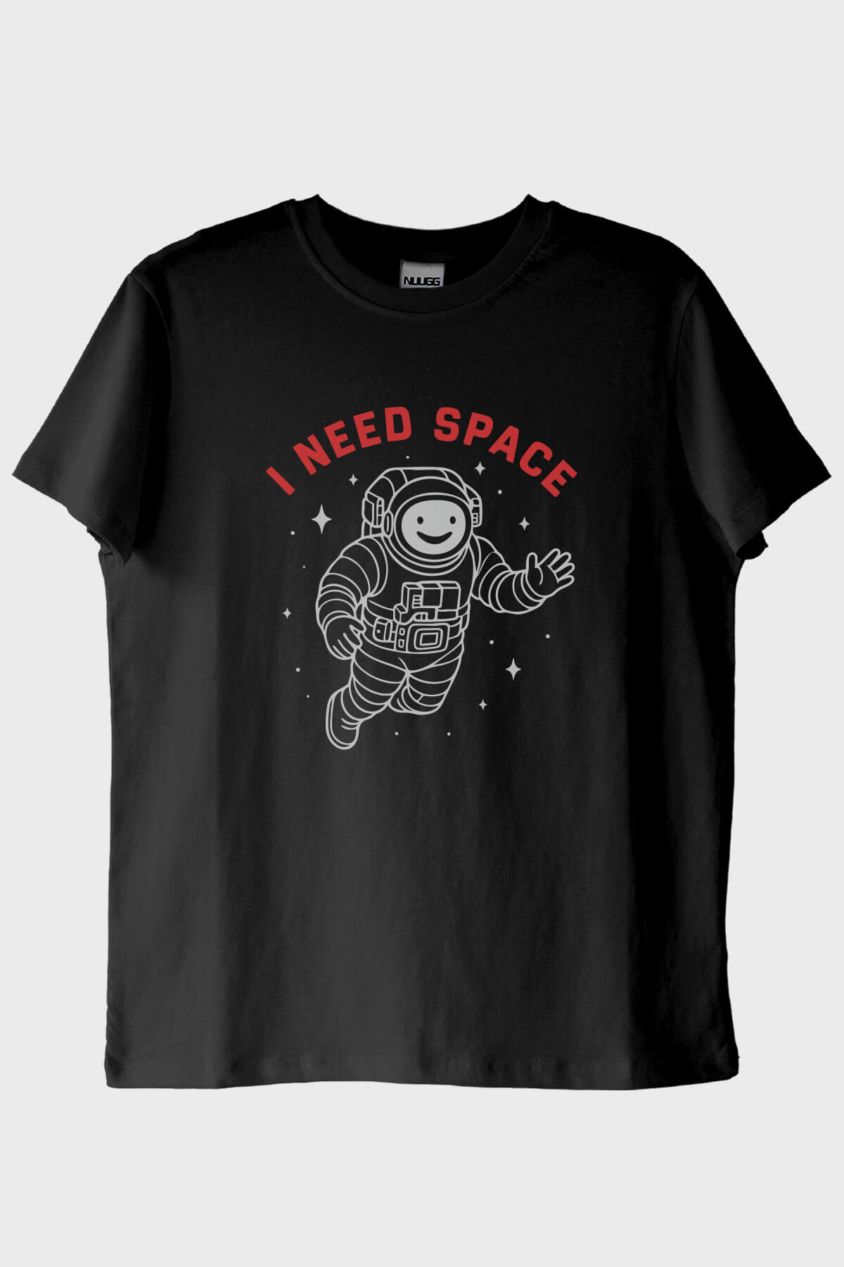 I NEED SPACE Astronot Tasarımlı Baskılı Siyah Tişört