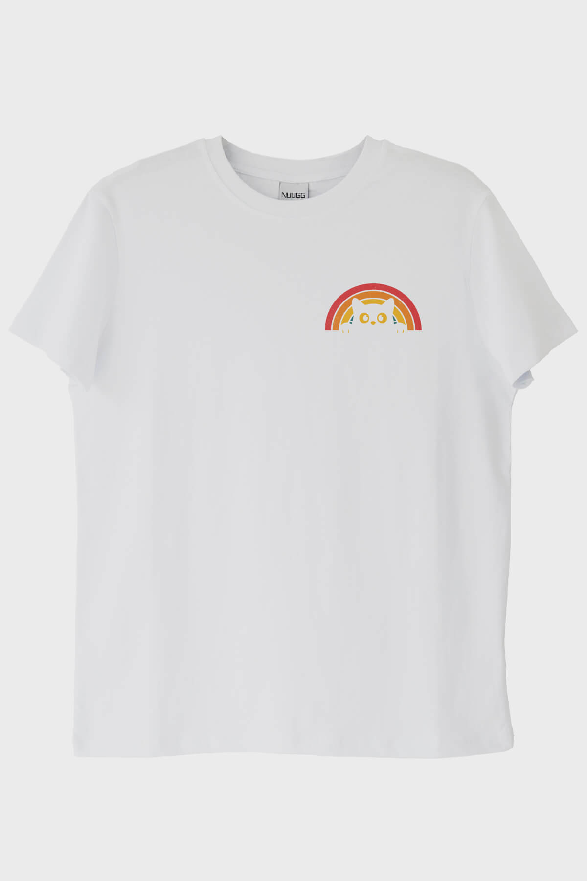 Rainbow Cat Baskılı Tasarım Beyaz Tişört