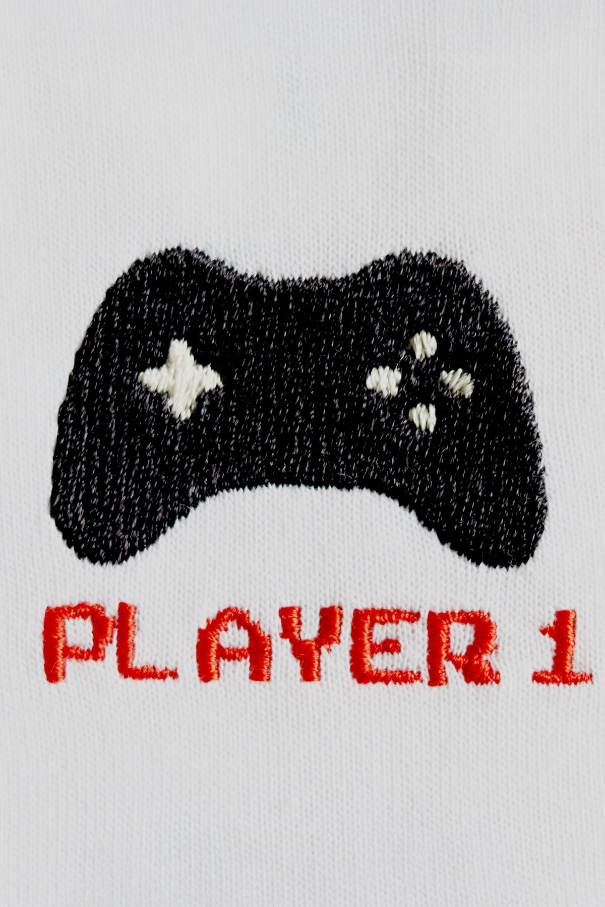Player 1 Joystick Desenli Nakış Tişört - Gamer Çiftler İçin