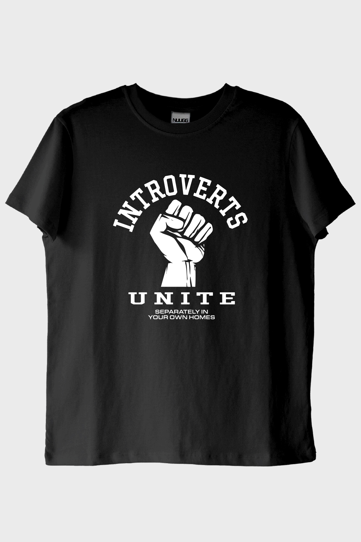 Introverts Unite Baskılı Mizahi Siyah Tişört
