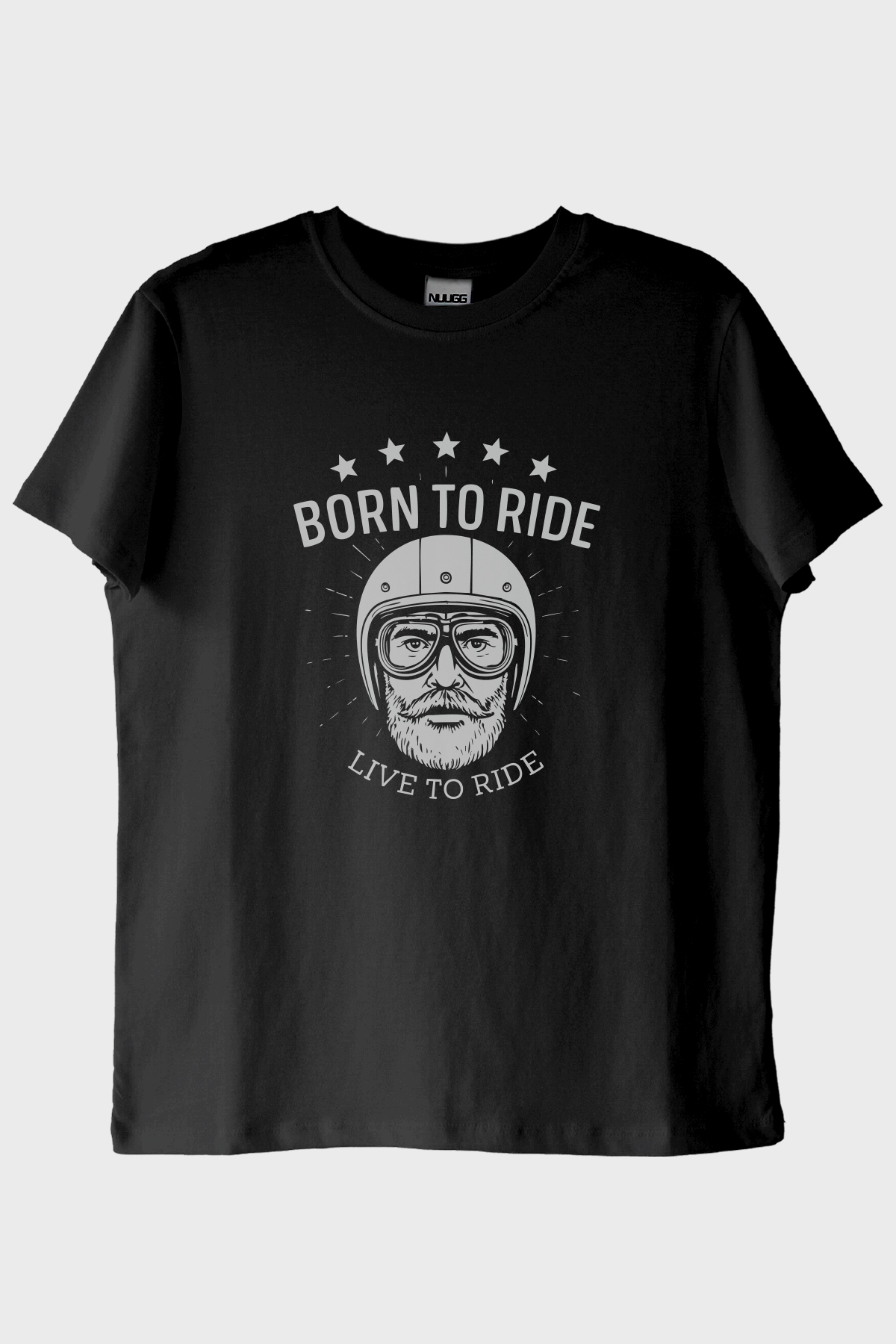 Born to Ride Live To Road Baskılı Motosiklet Temalı Siyah Tişört